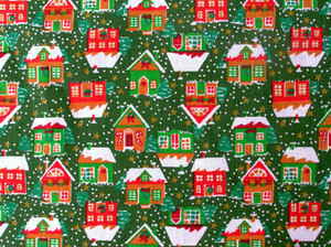Xmas houses background: Christmas theme fabric sample