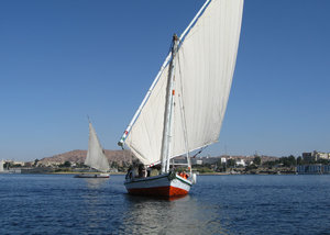 felucca at Aswan: felucca sailing at Aswan, Egypt