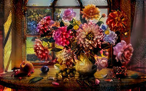 Spectacular Flowers 4: Beautiful graphic effect on a pd image of flowers in a vase. Please use within licence or contact me. You may like: http://www.rgbstock.com/photo/qIVy7nY/ or http://www.rgbstock.com/photo/qIdgHj2/