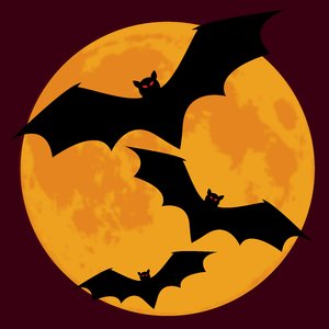 Bat Moon Maroon: Bats silhouetted against a full moon in a night sky.