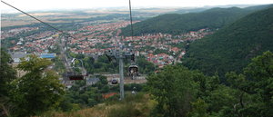 Small town from bird's eye vie: German small town Thale in Harz Mountain, Germany. View from cable-railway to Rostrappe