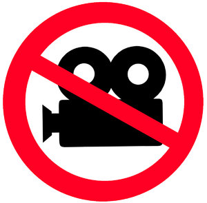 Sign NO SCREEN: Round sign of prohibition