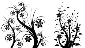 Isolated B&W Floral Set 2: Package of black and white isolated objects (florals), containing  flowers, trees, leaves, etc.