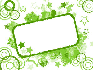 Grunge Card 3: Invitation card or label.  Grungy stars, circles, paint and splats background.  Green theme.  Lots of copy space,