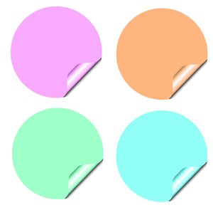 Stickers 2 Circles: Round stickers with a lifted edge, in pastel colours. Copyspace for your pricing, message or announcement. May be used as web buttons.