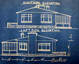 house plan blueprint: old faded architectural house plans - blue print copies