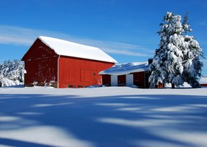 Red Barn in Snow 1