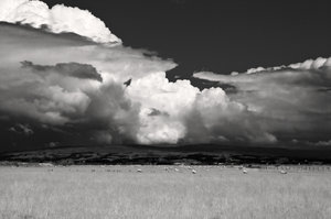 Faux IR Landscape: Storm brewing over the Trough of Bowland, UK.  If you look closely there are a group of parachutists descending left of centre.  Use of faux IR technique for dramatic effect.