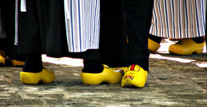 solid dancing shoes: Dutch wooden shoes or clogs worn by costumed  national cultural dancers