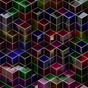Blocks 1: An abstract image of dark and glossy 3d blocks with metallic edges, in a variety of colours.