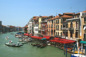 Restaurants in Venice: Restaurants by the Grand Canal, Venice, Italy.