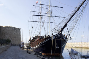 Old sailing ship: An old sailing ship in harbour in northern Cyprus.