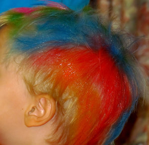 colour tops1: young boy participating in charity coloured hair fund raising