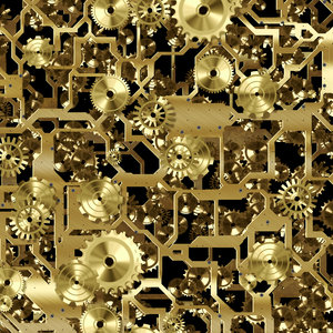 Clockwork 2: A metallic network of frames, wheels and gears in bronze. Great symbolism or a fabulous textured background. Perhaps you would prefer this: http://www.rgbstock.com/photo/nvACkTU/Clockwork+3