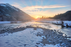 Obere Isar River Winter Sunset