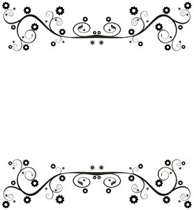 Ornate Floral Border: A flat black ornate swirly border or frame on a white background. You may prefer this:  http://www.rgbstock.com/photo/nXQED7M/Golden+Ornate+Border+6  or this:  http://www.rgbstock.com/photo/nvi0UW8/Golden+Ornate+Border+2