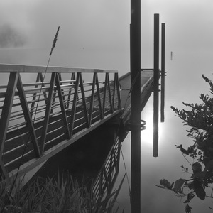 boat dock in fog